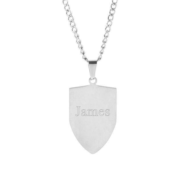 Men's Engravable Stainless Steel Shield Pendant