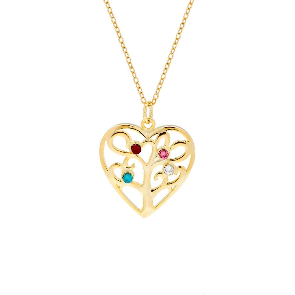 4 Birthstone Heart Family Tree Gold Necklace | Eve's Addiction