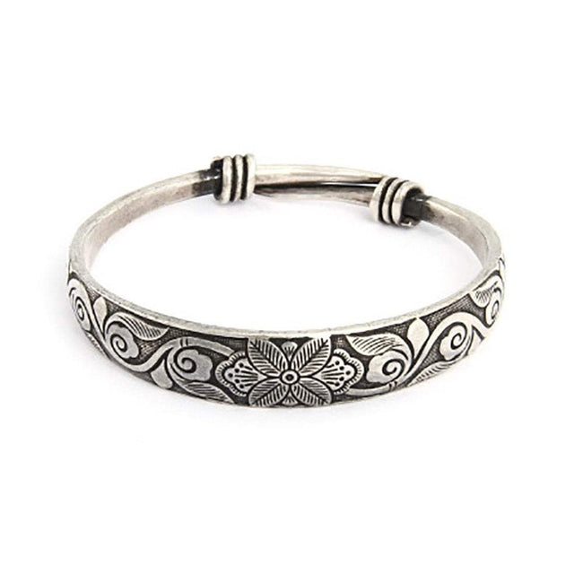 Etched Botanical Bali Style Bangle Bracelet