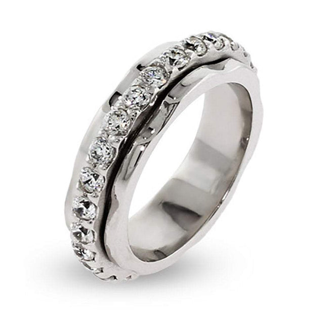 Sterling Silver Spinner Ring with CZ Band