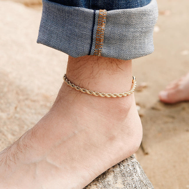 Men's Gold Plated Rope Chain Anklet