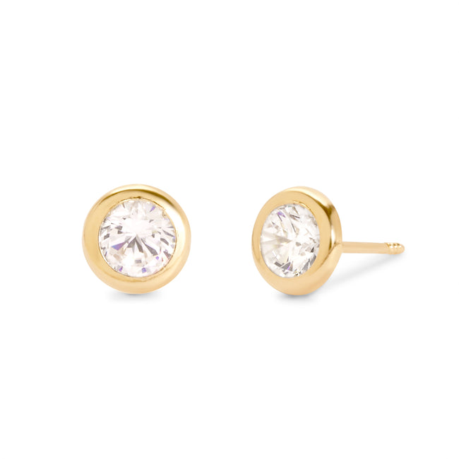 14K Gold Round Bezel CZ 5mm Stud Earrings