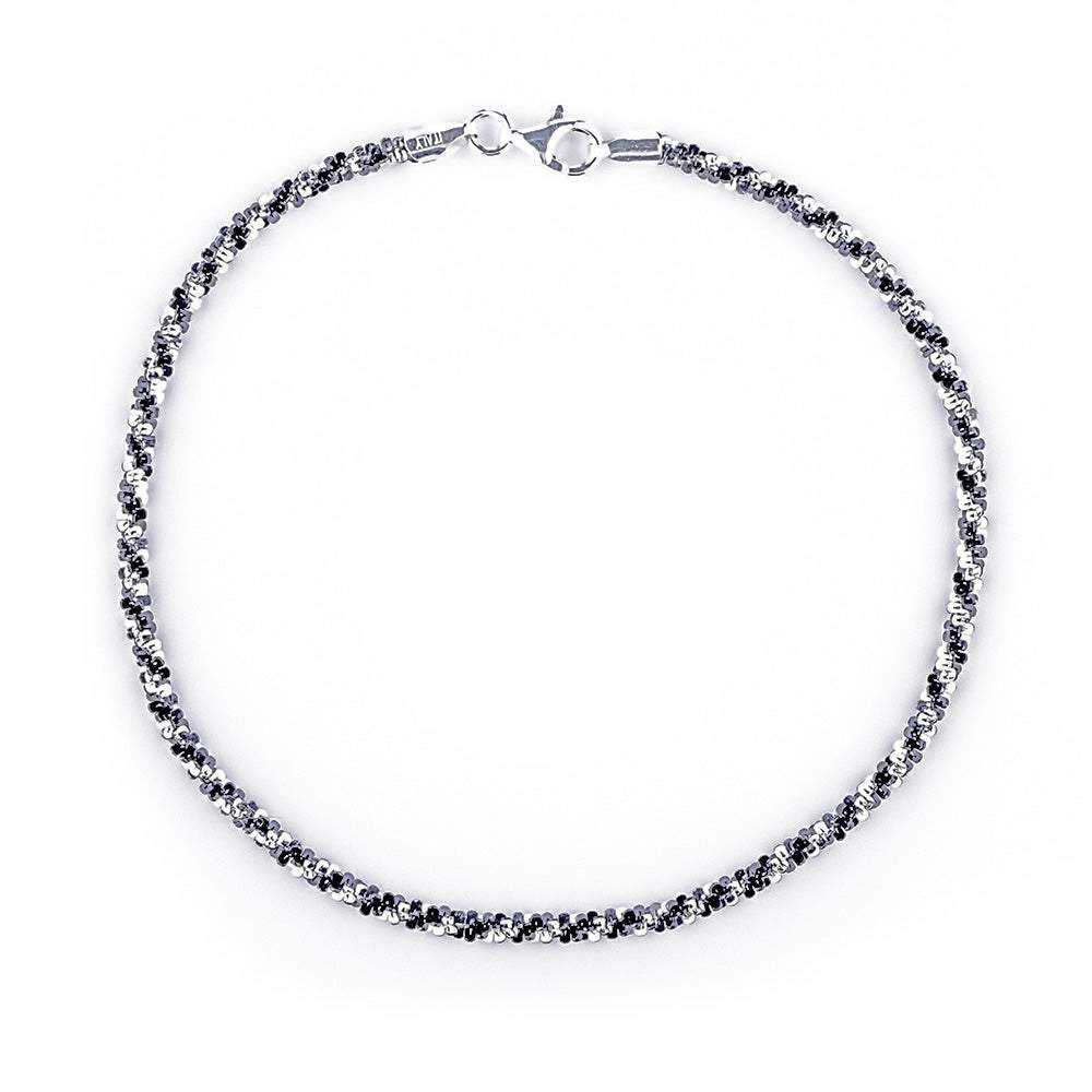 Black and White Twisted Silver Anklet | Eve's Addiction