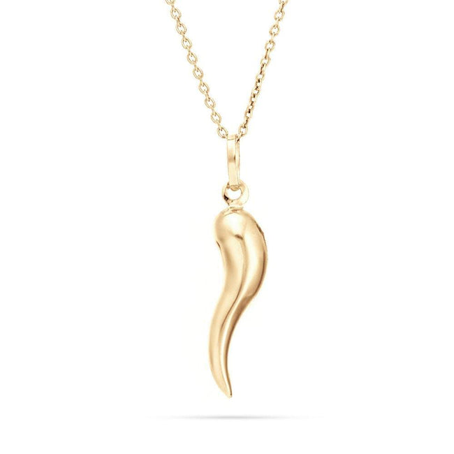 14K Gold Italian Horn Pendant Necklace