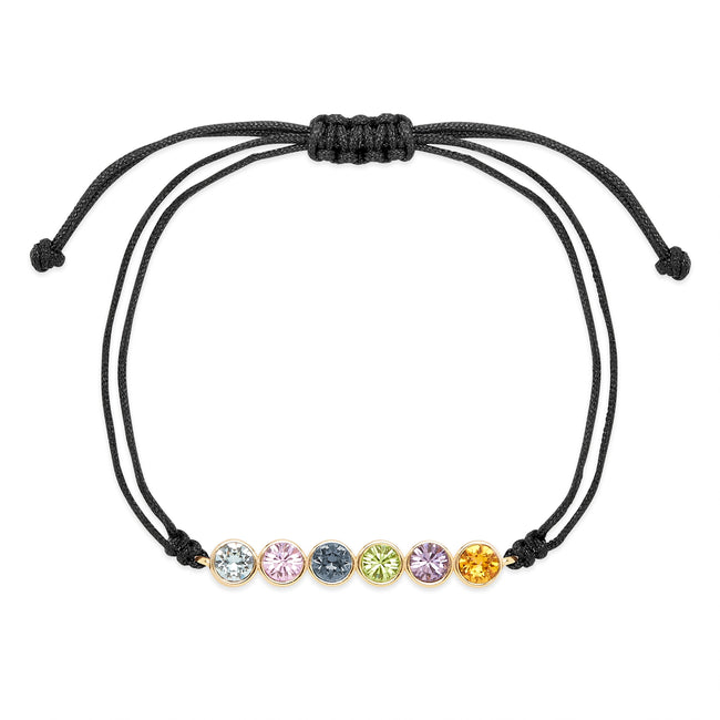 6 Stone Bezel Set Birthstone String Gold Bolo Bracelet