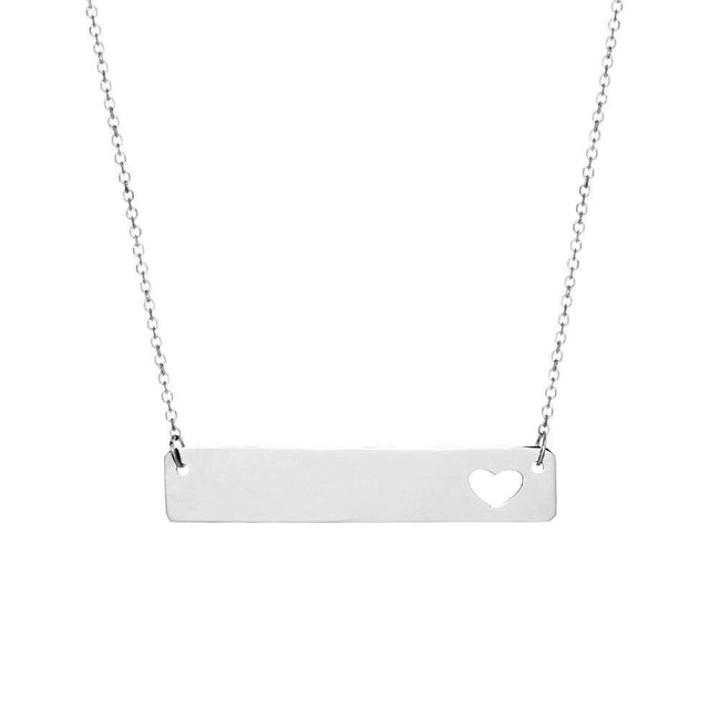 Engravable 14K White Gold Name Bar with Heart Cut Out