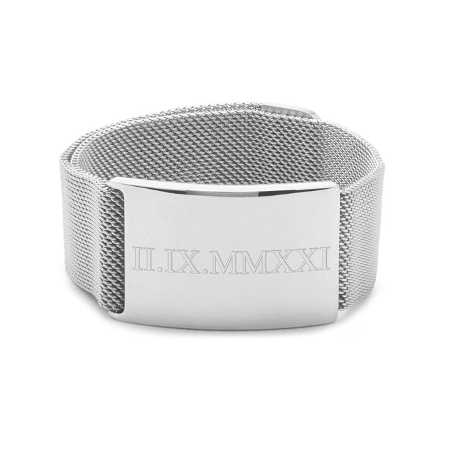 Men's Custom Roman Numeral Stainless Steel Mesh ID Bracelet