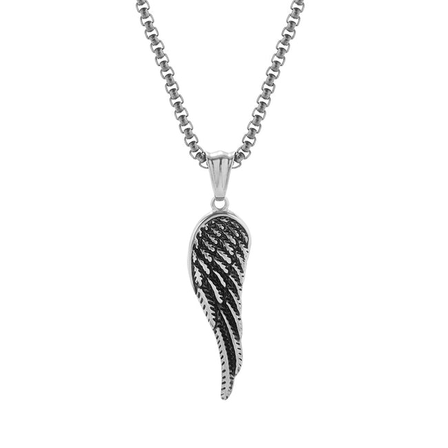 Men's Stainless Steel Antiqued Angel Wing Pendant