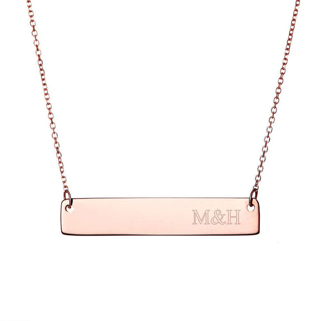 Couples Initials Rose Gold Bar Necklace