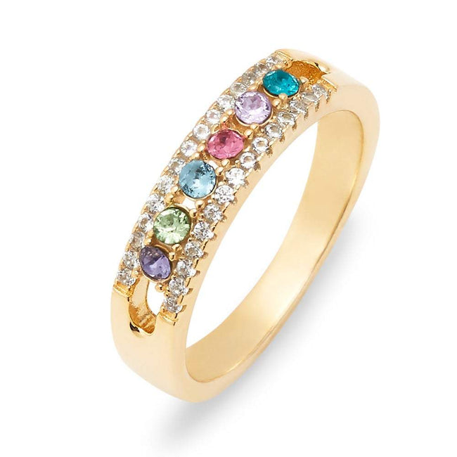 Gold 6 Stone Cubic Zirconia Custom Ring With Birthstones