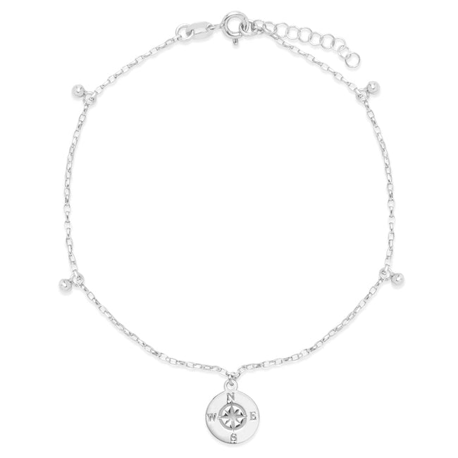 Sterling Silver Compass Charm Anklet