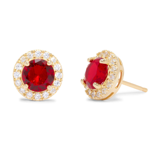 Custom Gold Birthstone CZ Halo Stud Earrings