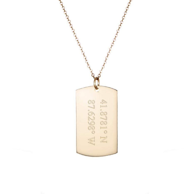 14K Gold Custom Coordinate Dog Tag Necklace