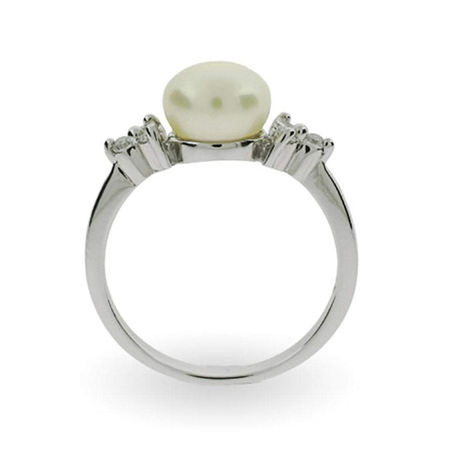 Pearl and Cubic Zirconia Ring in Sterling Silver | Eve's Addiction