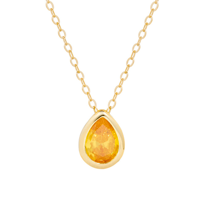 Gold Plated November Pear Cut Bezel Birthstone Necklace