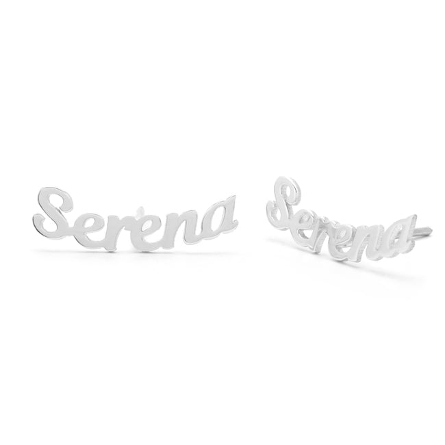 Magnolia Script Sterling Silver Curved Name Earrings