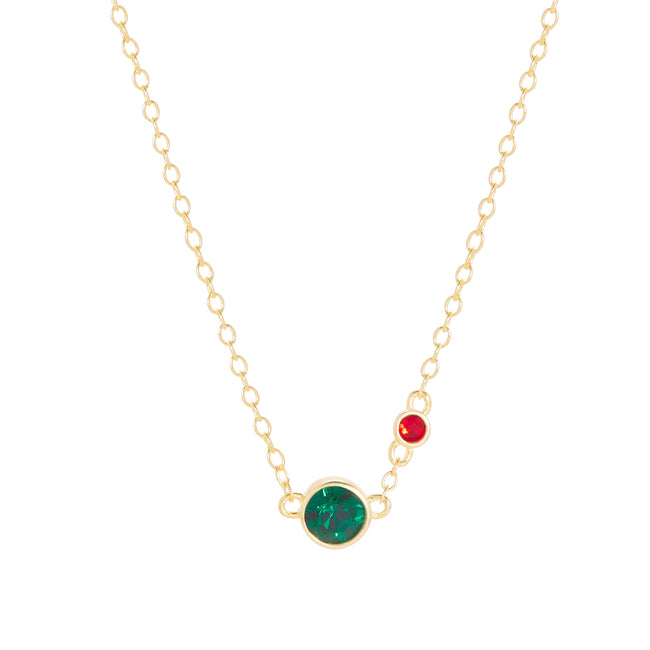 Two Birthstone Bezel Set Mother and Child Gold Necklace