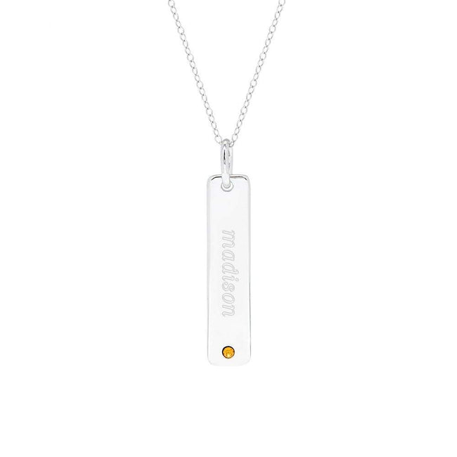 Engravable Vertical Birthstone Name Bar Pendant