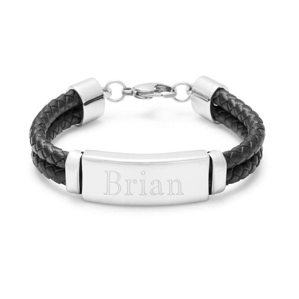 Engravable Men's Black Double Leather Bracelet | Eve's Addiction