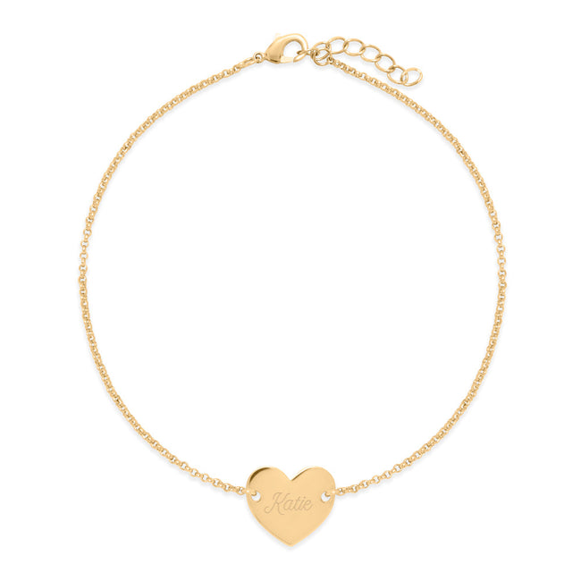 Gold Plated Engravable Heart Anklet