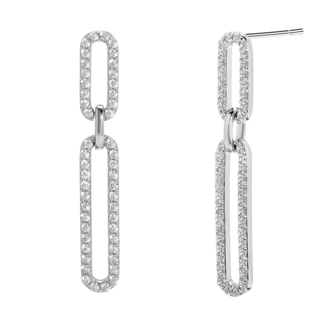 Sterling Silver Dangling CZ Paperclip Earrings