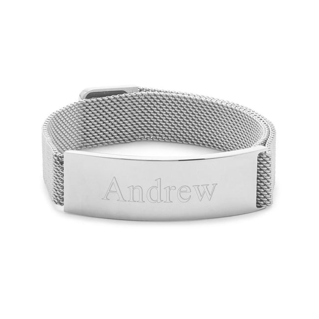 Men's Thin Polished Stainless Steel Mesh ID Bracelet