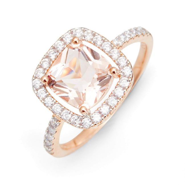 Rose Gold Plated Morganite Square Engagement Ring