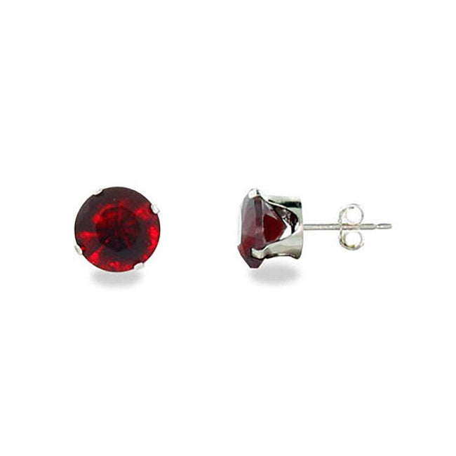 8mm Garnet Cubic Zirconia Stud Earrings