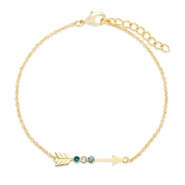 Custom Gold Three Birthstone Arrow Bracelet