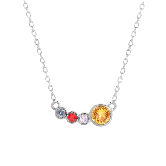 Four Birthstone Mother and Children Silver Necklace