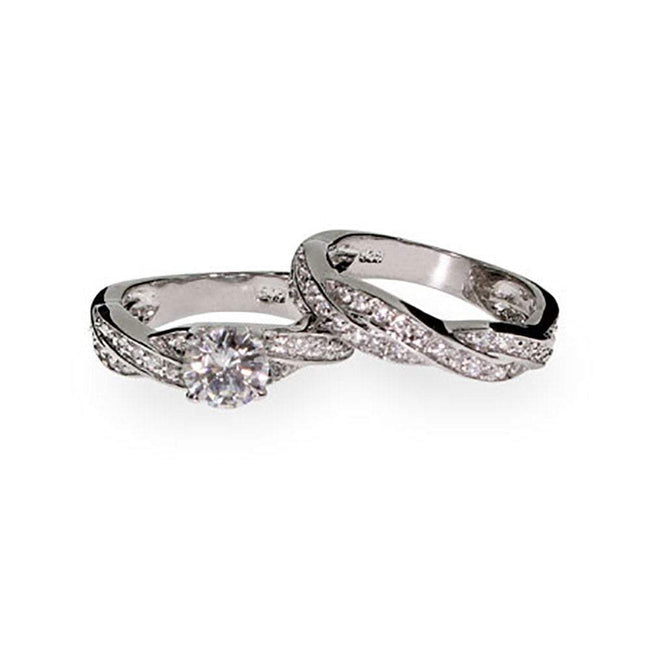 Sterling Silver Twisted CZ Wedding Ring Set | Eve's Addiction
