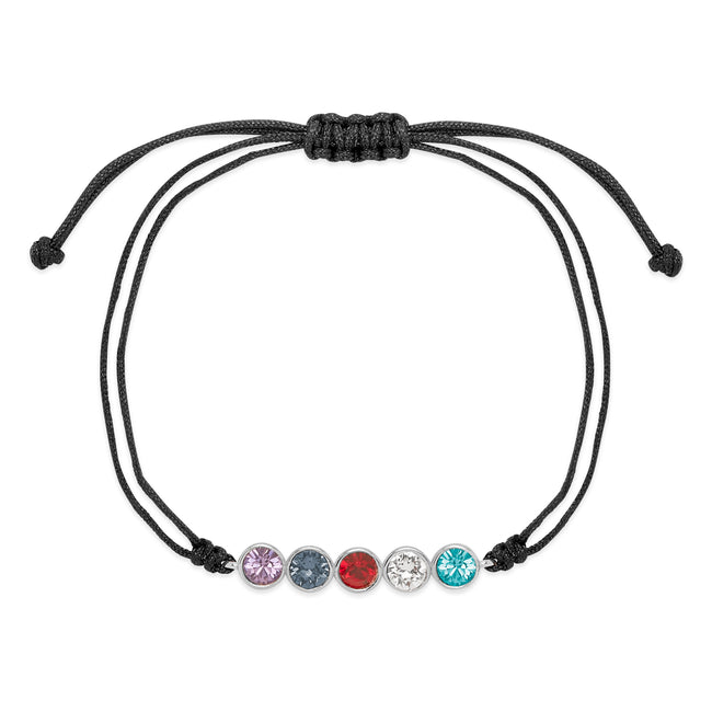 5 Stone Bezel Set Birthstone String Bolo Bracelet