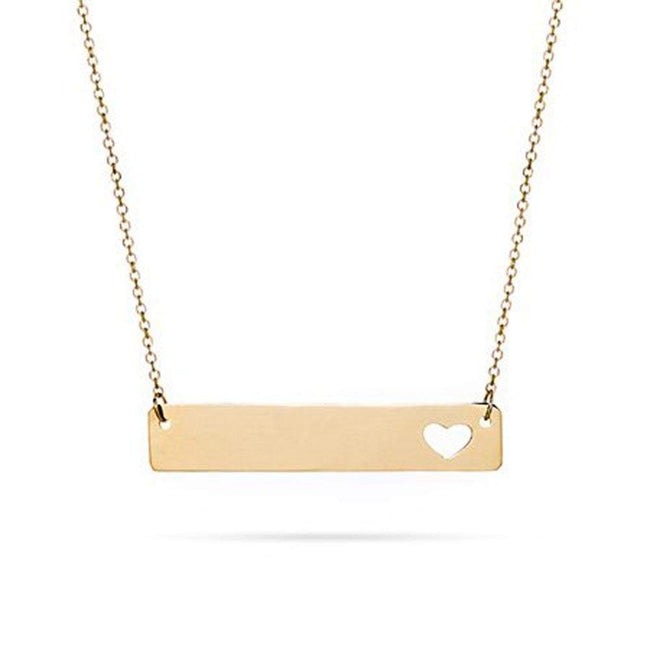 14K Gold Cut Out Heart Bar Necklace