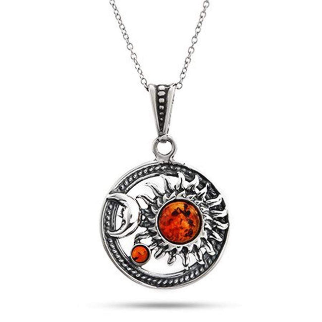 Sun and Moon Sterling Silver Baltic Amber Necklace