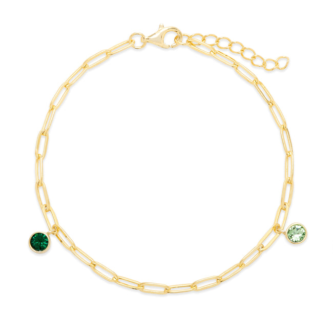 Custom Gold Paperclip Chain Two Birthstone Charm Bracelet