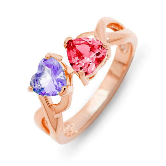 Double Heart 2-Stone Heart Birthstone Band in Rose Gold