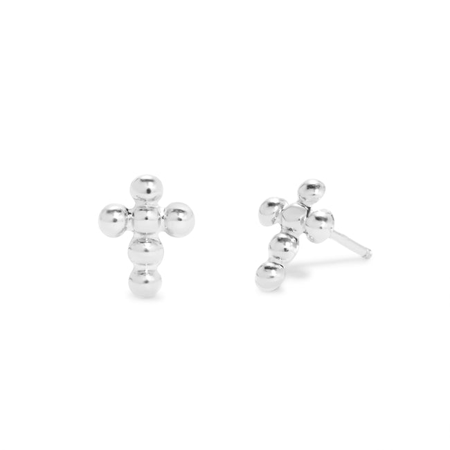 Sterling Silver Bead Cross Stud Earrings