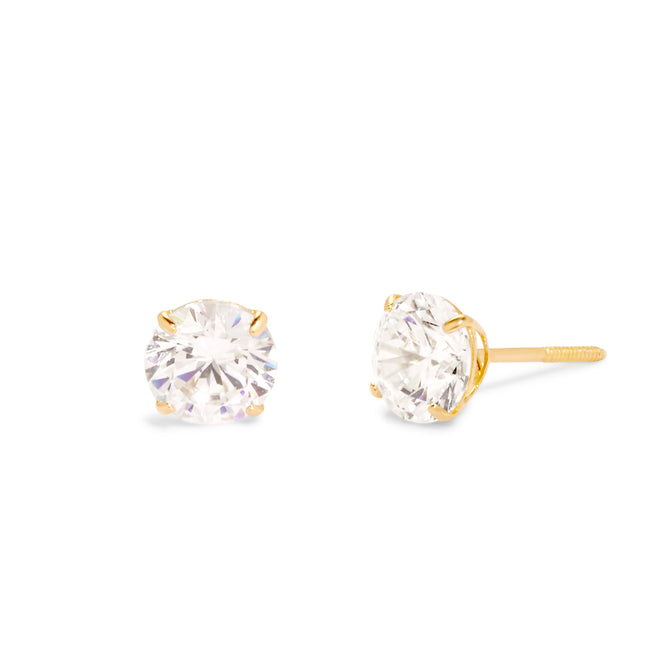 14K Gold Round Diamond CZ 5mm Stud Earrings