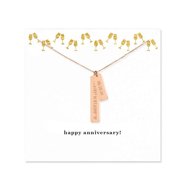 Anniversary Coordinate and Date Rose Gold Bar Necklace