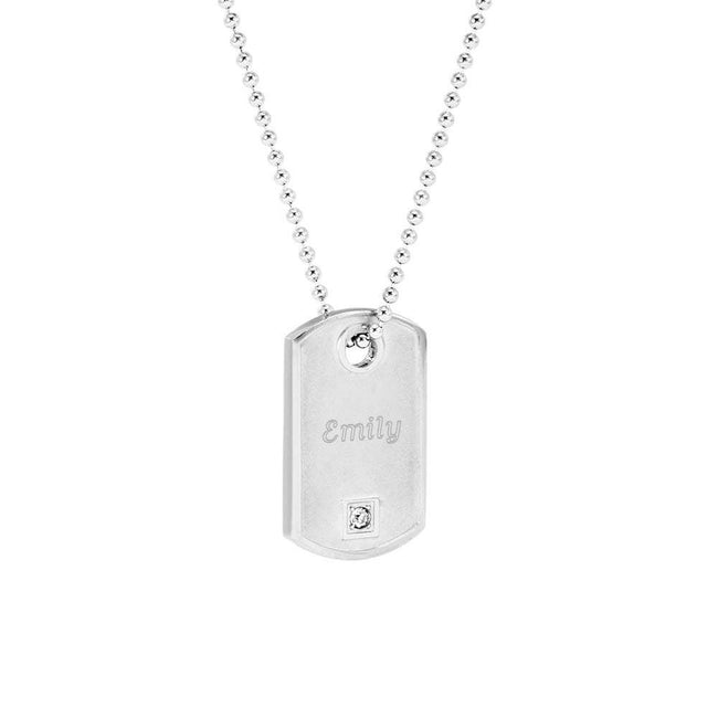 Designer Inspired Engravable Small CZ Dog Tag Necklace