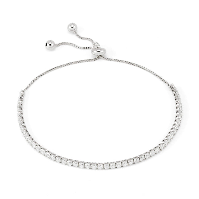 Petite Sterling Silver Cubic Zirconia Bolo Tennis Bracelet