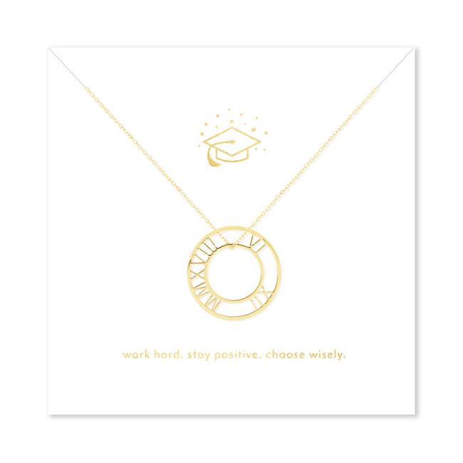 Inspirational Graduation Gold Roman Numeral Circle Pendant