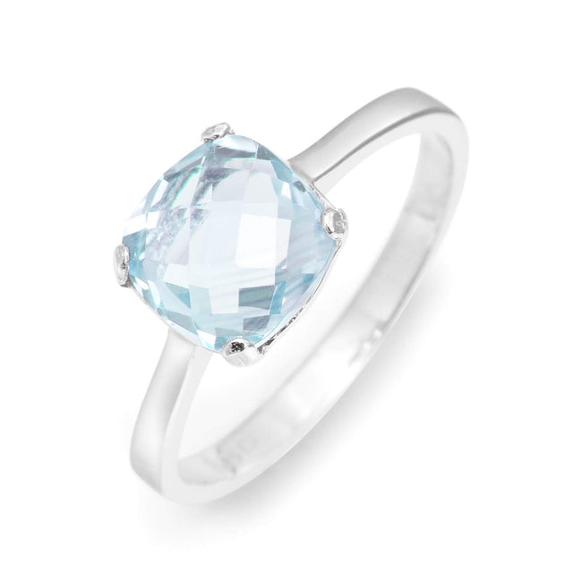 March Blue Topaz Birthstone Ring Set In Sterling Silver