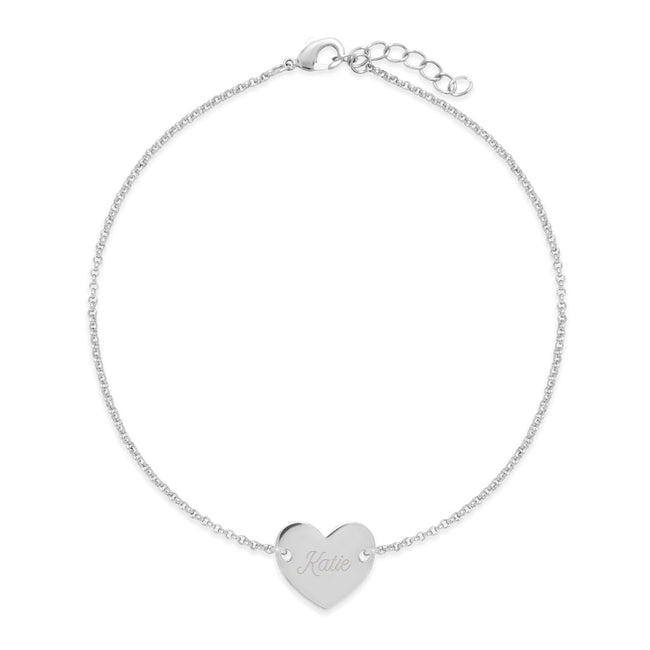 Sterling Silver Engravable Heart Anklet