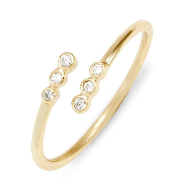 Crossover CZ Bezel 3 Stone Gold Open Center Stackable Ring