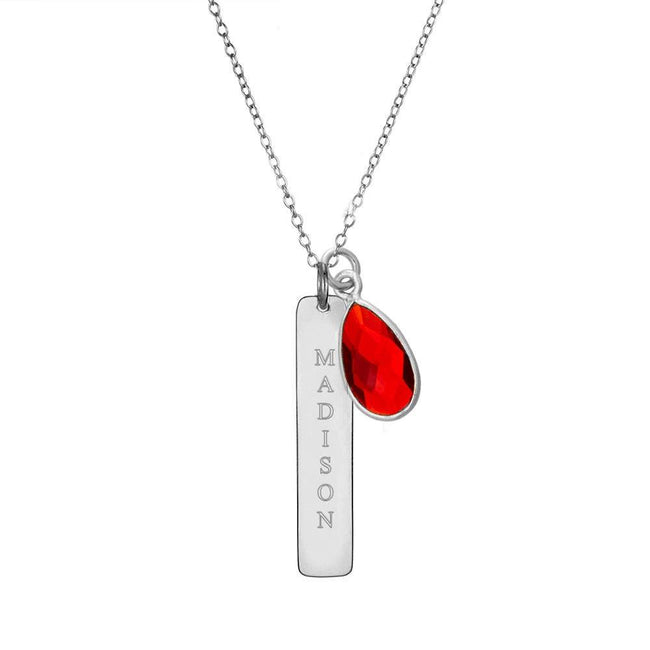 Vertical Custom Birthday Silver Name Bar Necklace 