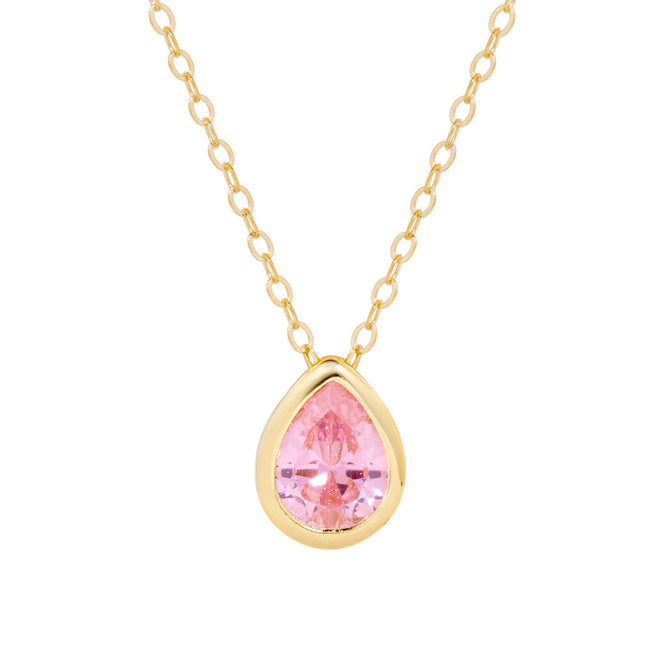 Gold Plated October Pear Cut Bezel Birthstone Necklace