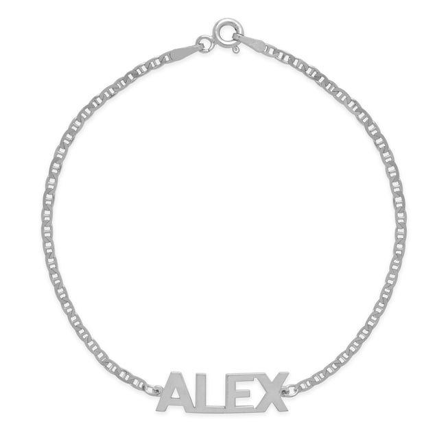 Men's Modern Block Silver Name Bracelet