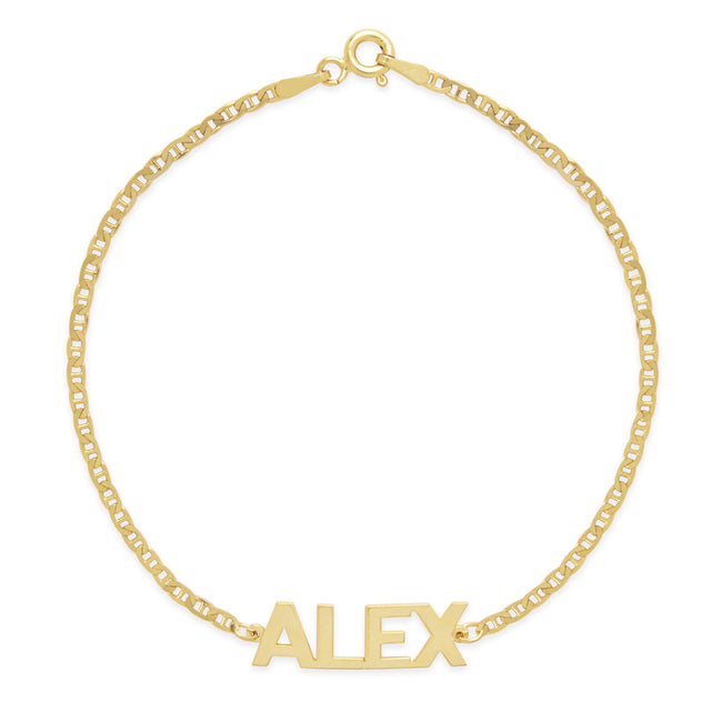 Men's Modern Block Gold Name Bracelet