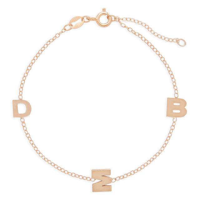 Rose Gold Plated Sideways 3 Initial Bracelet